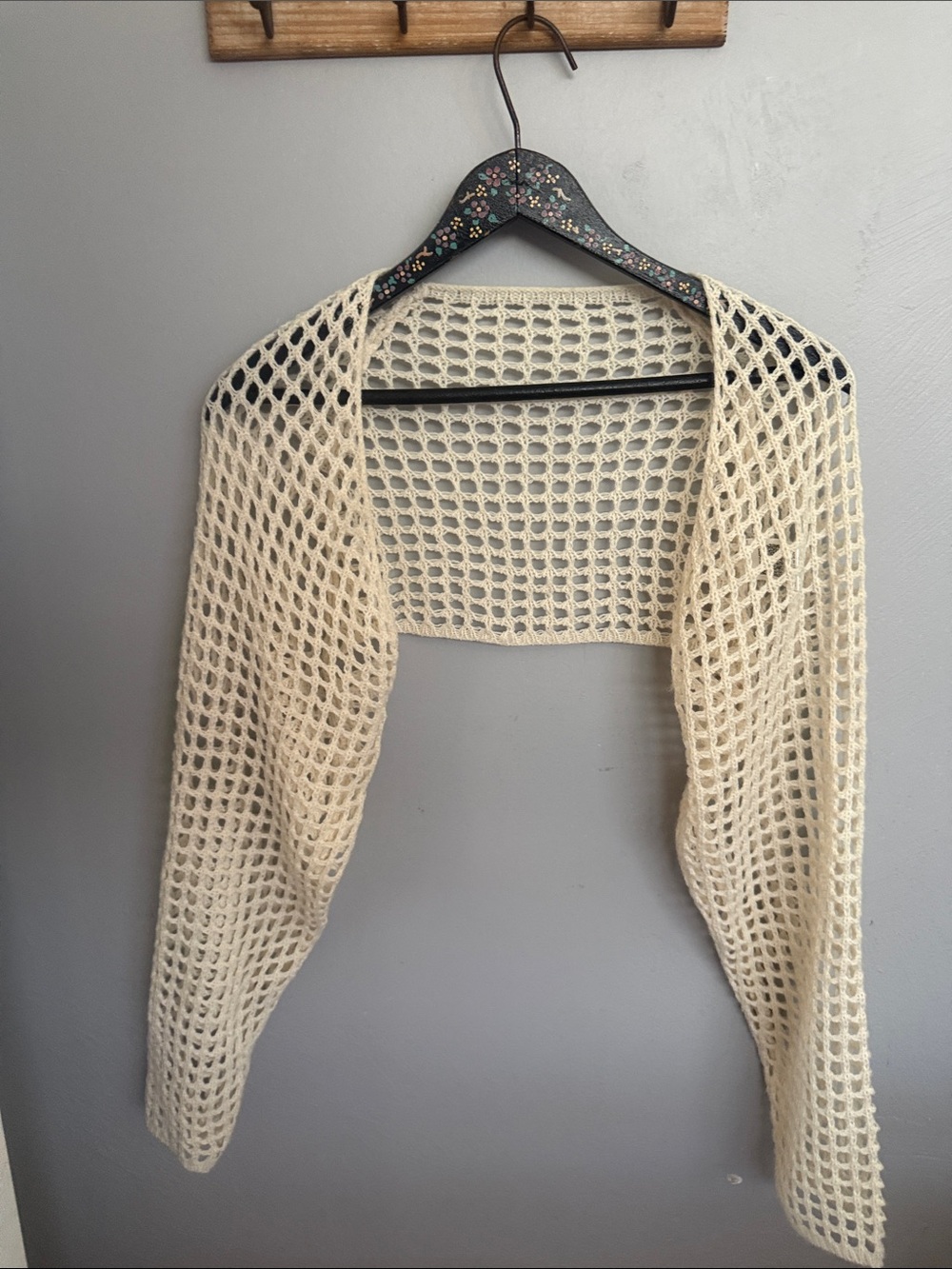 SHEIN Cream Open-Knit Long Sleeve Cropped Shrug Bolero - Small